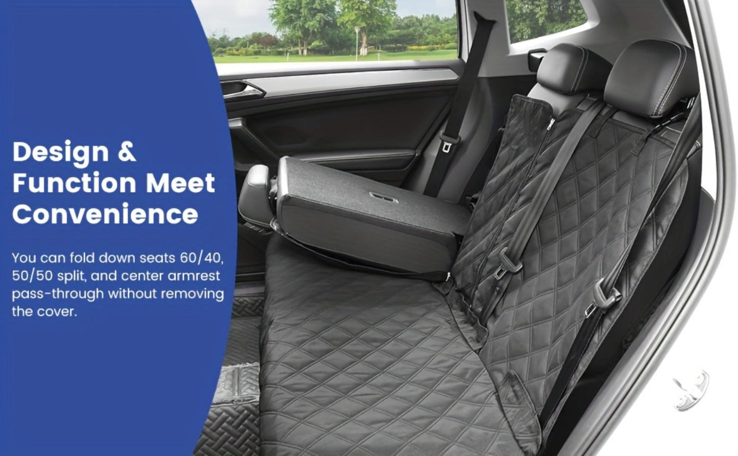 Black Quilted Rear Bench Car Seat Cover with Side Flaps and M, L or XL Three-Seat Vehicle Size Labels