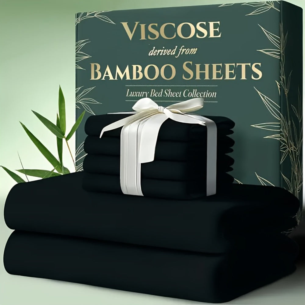 Bed Sheet Set 6-Piece Bamboo Fabric with 40–44 cm Pocket, Double-Stitched Edges and Seven Colors