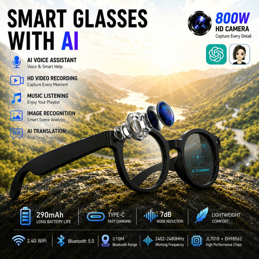 Smart Glasses 8MP Camera Eyewear with Translation, Object Recognition, Touch Control and Bluetooth Calls