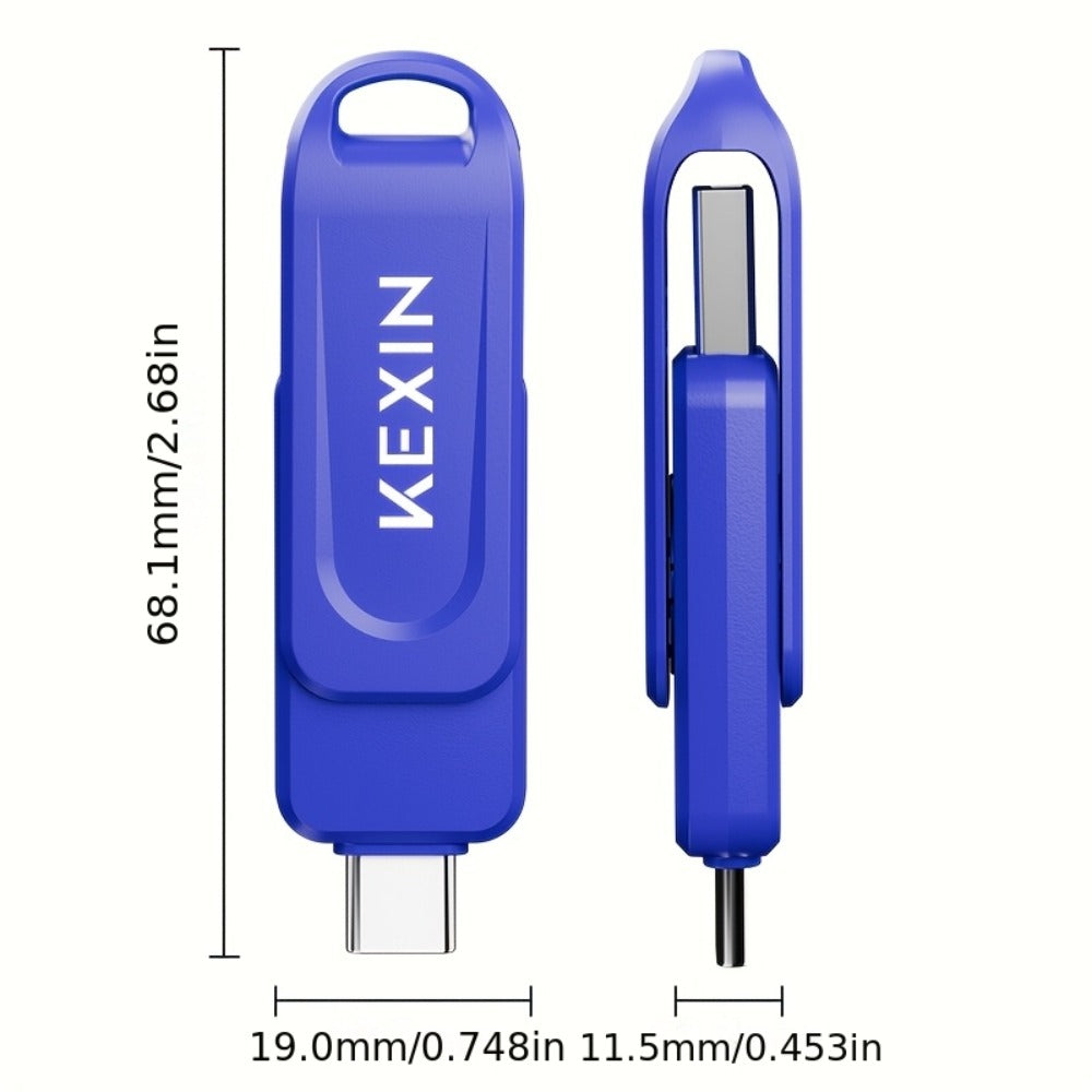 USB Flash Drive KEXIN 2-in-1 Rotating USB-C and USB-A Memory Stick in Five Colors, 32GB to 128GB