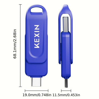 USB Flash Drive KEXIN 2-in-1 Rotating USB-C and USB-A Memory Stick in Five Colors, 32GB to 128GB