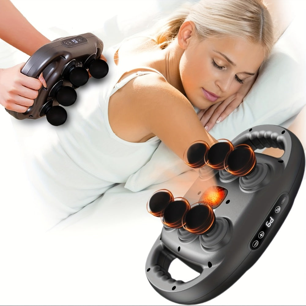 Tapping Massage Gun with 6 Interchangeable Heads, USB Rechargeable Handheld Deep Tissue Vibration Massager for Back