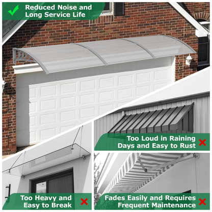 Door Awning 120"x40" Polycarbonate Canopy UPF50+ UV Rain Snow for Garden, Patio and Yard Use