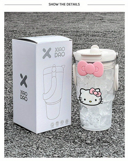 Hello Kitty Water Bottle with Straw 30 Oz, Large Cartoon Tumbler for Women & Girls, Portable Outdoor Sports Cup with Bow & Sticker