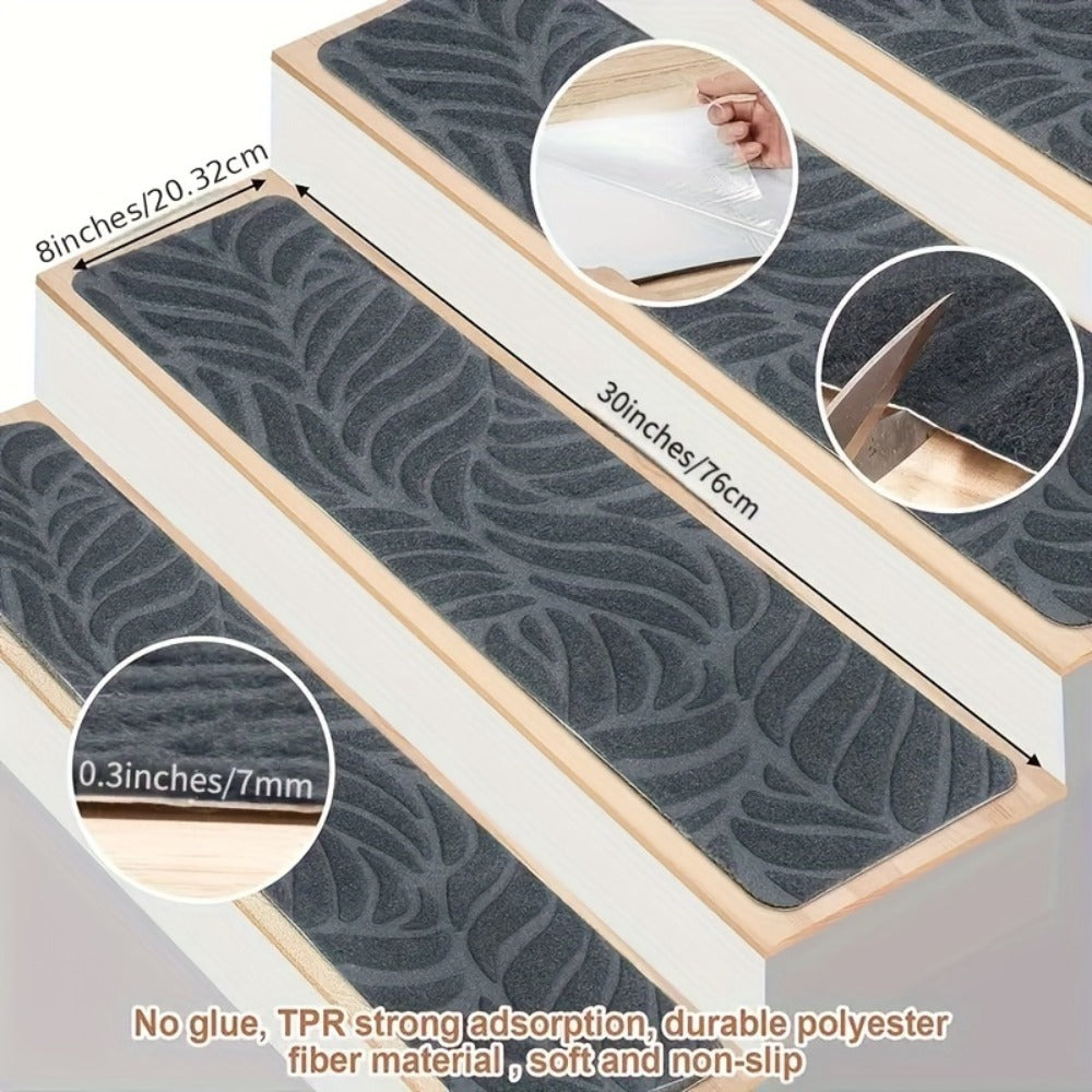 Stair Treads 15pcs 8"x30" Self-Adhesive Carpet Pads for Wooden Steps, Polyester Indoor Stair Mats for Safety
