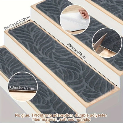 Stair Treads 15pcs 8"x30" Self-Adhesive Carpet Pads for Wooden Steps, Polyester Indoor Stair Mats for Safety
