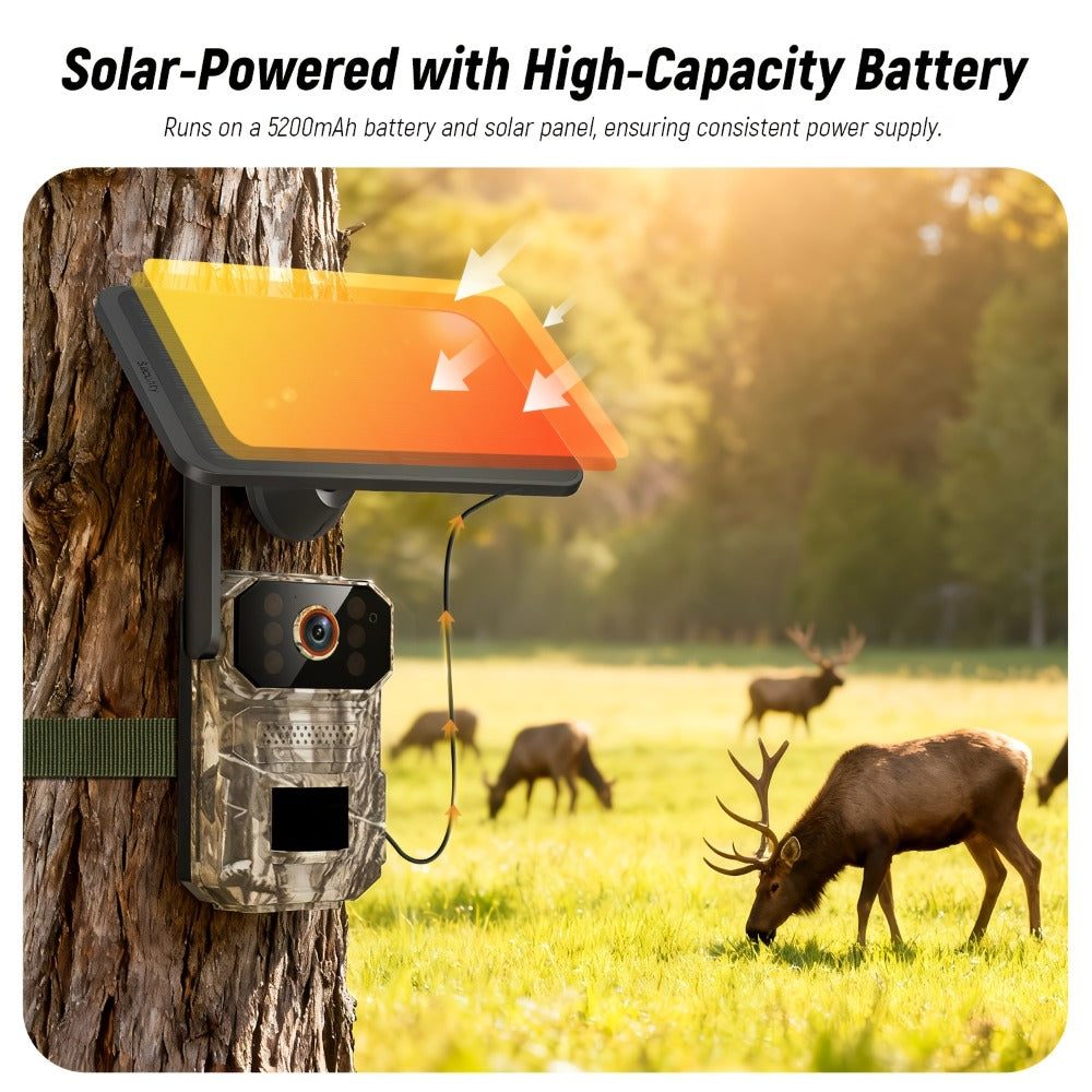 Solar Cellular Trail Camera 1920P No WiFi, 4G LTE Wildlife & Property Monitoring, PIR Motion Sensor