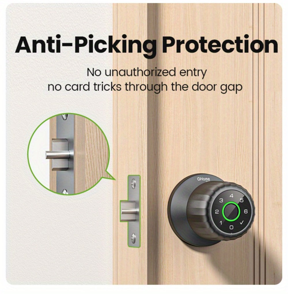 GHome KD03 PRO Smart Door Knob 4-in-1 with USB-C Charging & Gateway Remote – Fingerprint, Keypad & App, Anti-Peep, Tamper Alarm