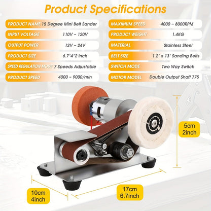 Electric Bench Grinder & Knife Sharpener - 15° Angle 7-Speed Tabletop Sanding Machine for Woodworking