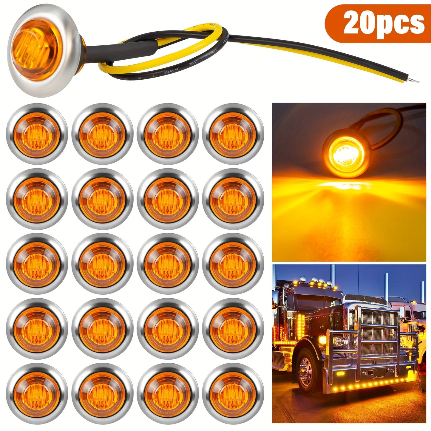 Marine Boat Lights 20 Pack, DC 12V Submersible LED Side Marker Lights for Boat Transom Stern Tail Yacht, Round Courtesy Navigation Lights