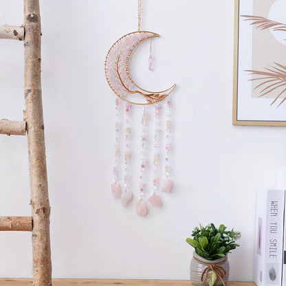 Dreamcatcher Moon Suncatcher Wall Hanging, Handmade Boho Wind Chime Pendant for Indoor Outdoor Garden