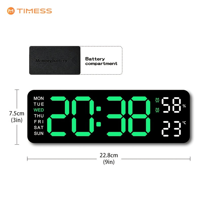 Large Digital LED Wall Clock Dual Alarm Clock with Temperature Date Display Brightness for Entryways, Bedrooms and Living Spaces