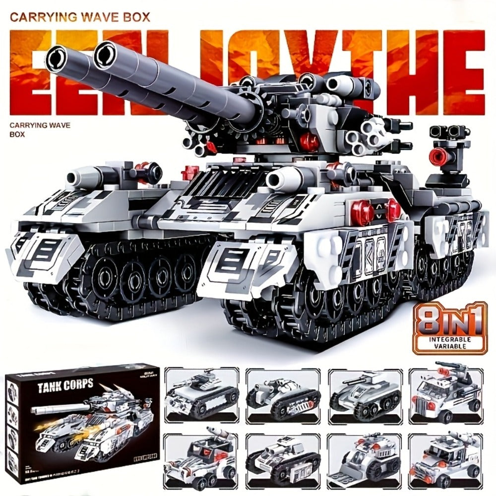 1628-Piece 8-in-1 Tank Building Block Model with White, Yellow, Bagged and Boxed Checkout Options