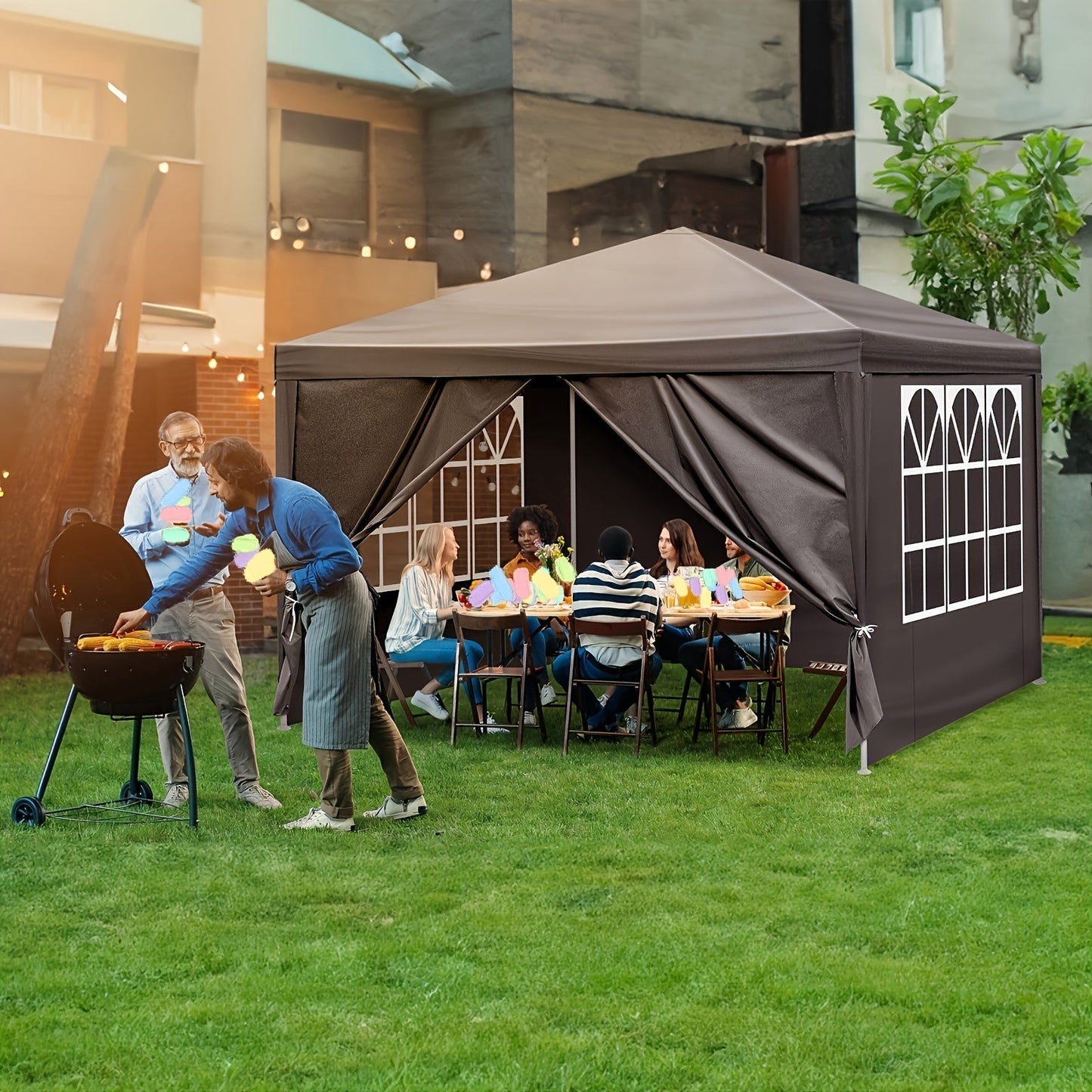 PE Fabric 10x10ft Canopy Tent with No-Wall, Three-Sidewall or Four-Sidewall Package Options