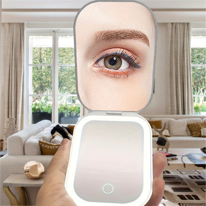 10X LED Lighted Compact Mirror USB Rechargeable 1X 10X Magnification Dimmable 3-Color Touch Screen – Double Sided Portable Travel Pocket