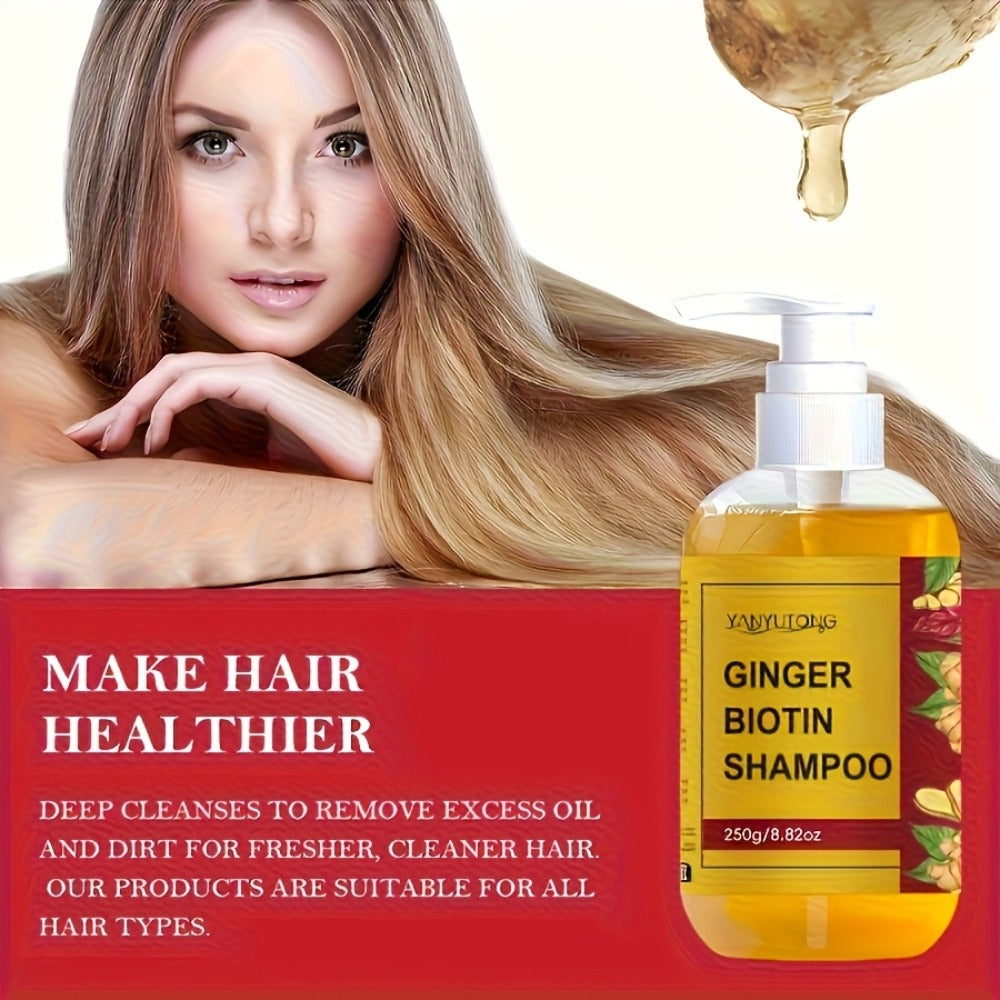 Ginger Biotin Shampoo 250g with Vitamin B7 for Hair Growth, Deep Cleansing, Anti-Breakage, Anti-Split Ends
