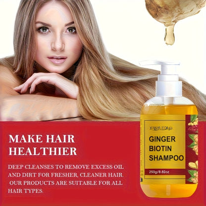 Ginger Biotin Shampoo 250g with Vitamin B7 for Hair Growth, Deep Cleansing, Anti-Breakage, Anti-Split Ends