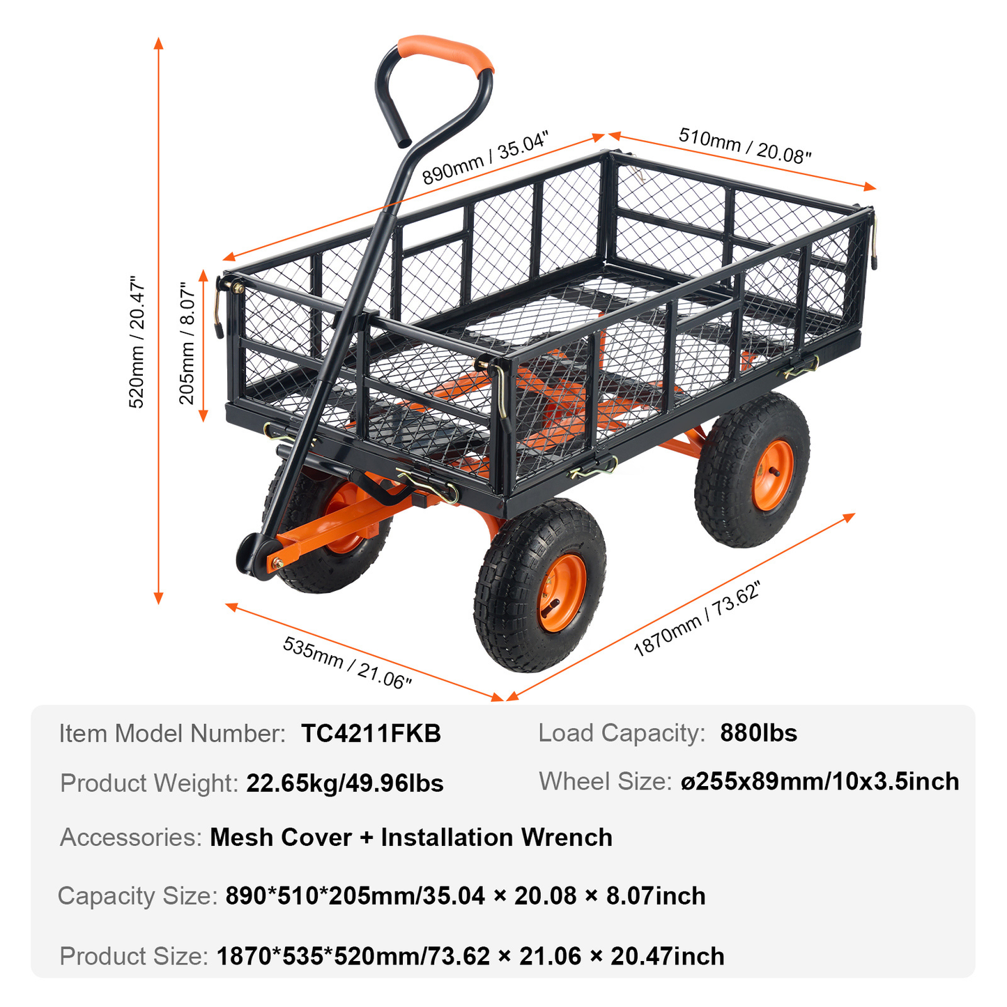 Garden Dump Cart Convertible Flatbed Utility Wheelbarrow with 2-in-1 Handle, Removable Side Panels