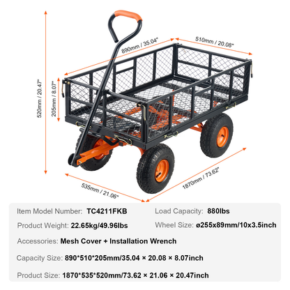 Garden Dump Cart Convertible Flatbed Utility Wheelbarrow with 2-in-1 Handle, Removable Side Panels