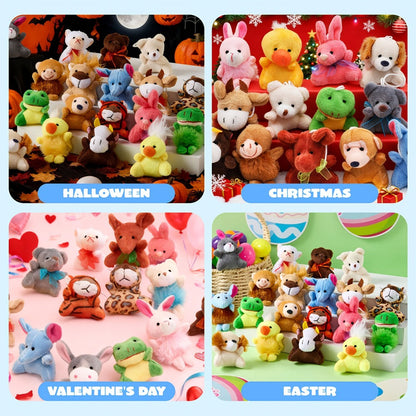 24-Piece Mini Plush Animal Keychain Set with 2.4–3.2 Inch Assorted Figures and Hanging Loops