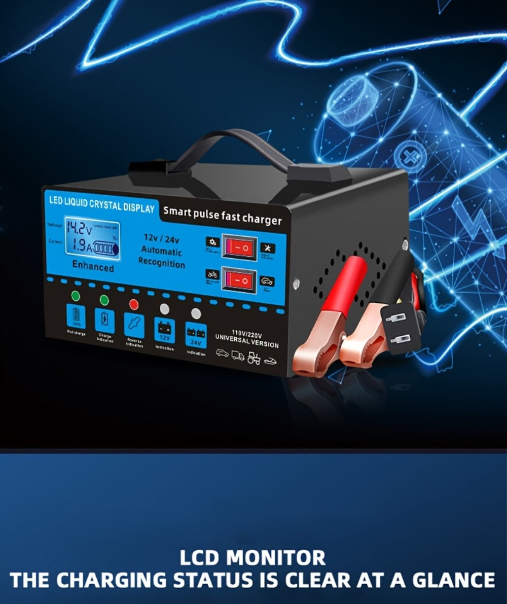 Intelligent Battery Charger & Inverter 12V & 24V – LCD Display, Trickle Maintenance, Overcharge & Short Circuit Protection for Cars Yachts