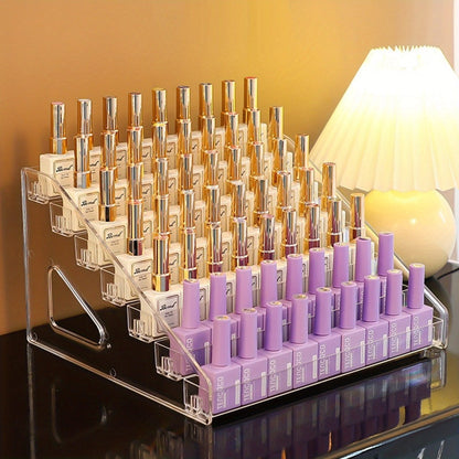 Nail Polish Organizer Acrylic Display Stand 4 Tier Clear Transparent Rack Gel Polish Holder Countertop Storage Shelf for Nail Studio Salon