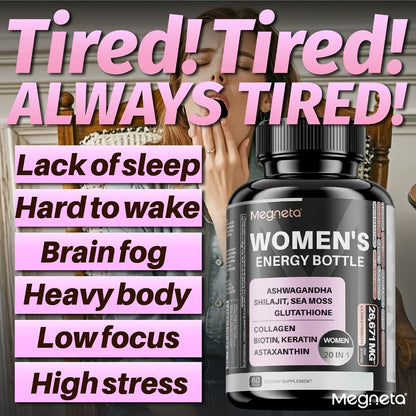Sea Moss & Ashwagandha Women's Energy Supplement 20-in-1 with Shilajit - Hormonal Balance, Focus