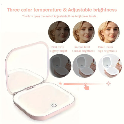 Foldable LED Makeup Mirror Double-Sided 1X 2X Magnification – Handheld Lighted Mirror, for Makeup, Travel and Everyday Vanity Use