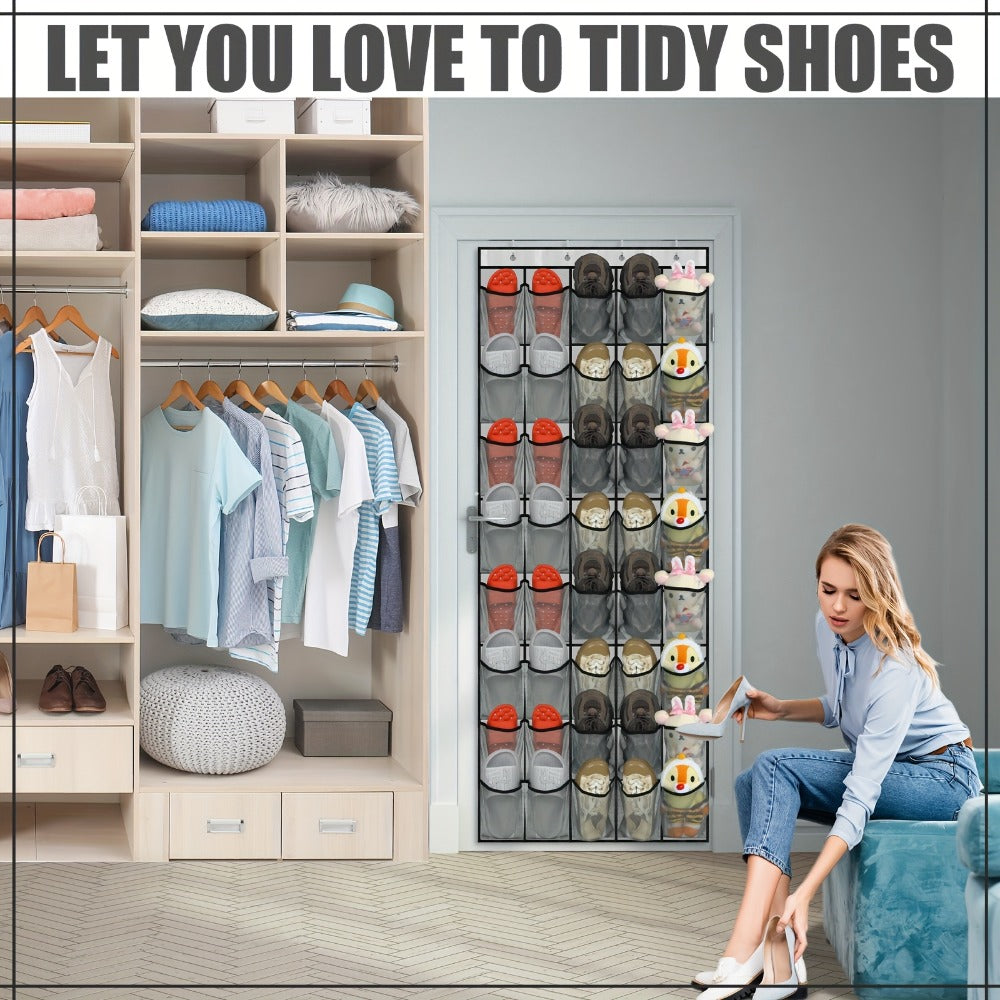 Over Door Shoe Organizer 40 Pockets - Fabric Mesh Hanging Storage with Slip Hooks for Shoes, Cruise Ship Essentials
