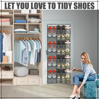 Over Door Shoe Organizer 40 Pockets - Fabric Mesh Hanging Storage with Slip Hooks for Shoes, Cruise Ship Essentials
