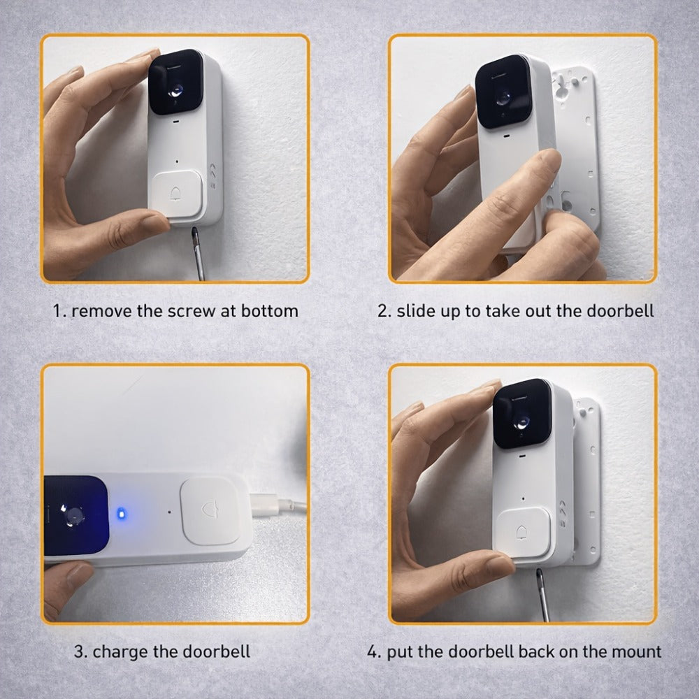 Smart Video Doorbell Wireless Touchscreen Display, Motion Detection 2-Way Audio Local Storage No Subscription
