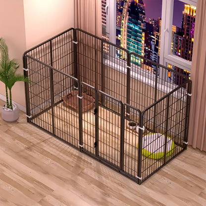 Indoor Dog Enclosure Stainless Steel Multi-Functional Playpen with Resting Play & Potty Training Areas – Flexible Modular Design