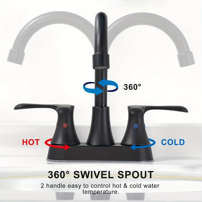 Centerset Bathroom Faucet 2 Handle 4 Inch – Dual Handle Vanity Sink Faucet with Pop-Up Drain & Supply Lines