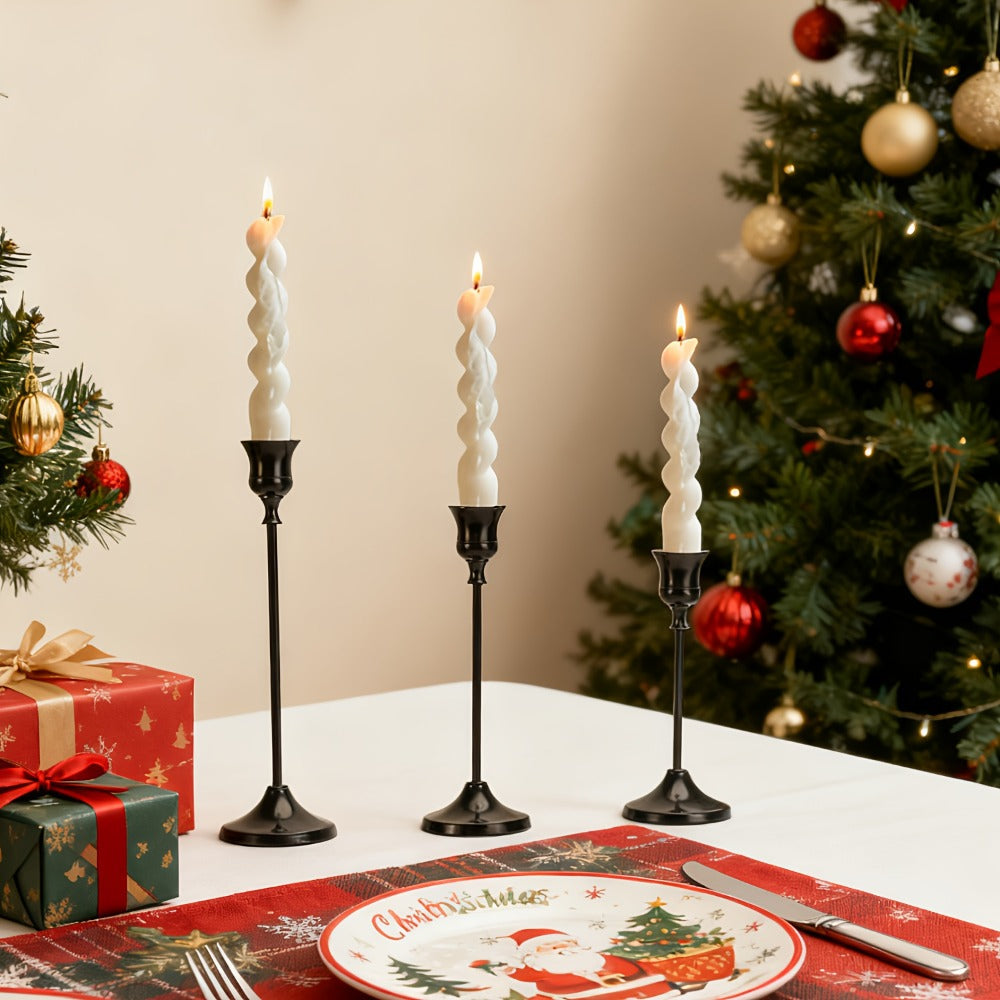 Candle Holder Set 30-Piece Black Metal Taper Stands in Three Heights with Round Bases and 0.86-Inch Cups
