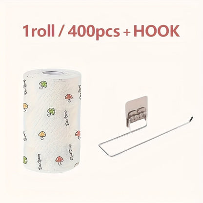 Four-Hundred-Sheet Kitchen Cleaning Towel Roll with Wall Hook for Dry or Damp Household Wiping
