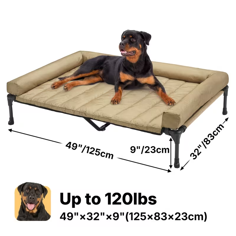 Elevated Dog Bed with Cooling Mesh & Removable Bolster Pillow Top Mat – Raised Dog Cot Bed, No-Slip Feet, Breathable Dog Sofa Bed for Indoor