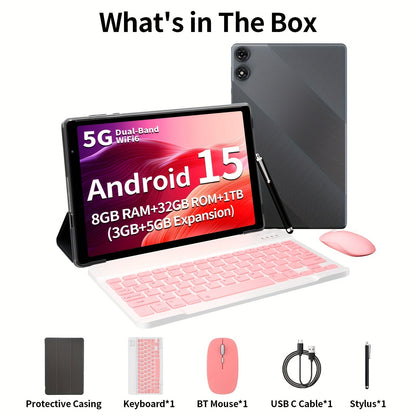 Android Tablet 10.1-Inch 2-in-1 with Android 15, 8GB Total RAM, 32GB Internal Storage and Keyboard Sets