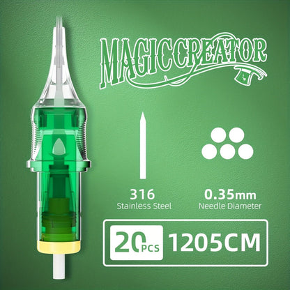 Tattoo Cartridge Needles with MAGICCREATOR Label, 20-Piece Box with 25 RL RS CM M1 Options