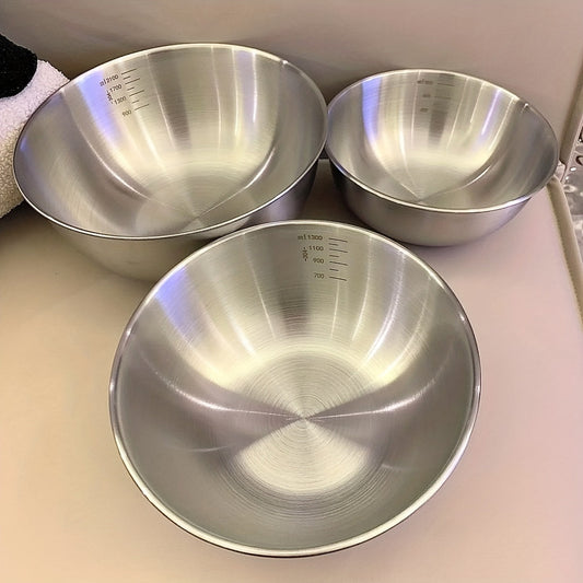 Three-Piece Nesting Mixing Bowl Set with 21, 23 and 26 cm Diameters for Baking and Food Preparation