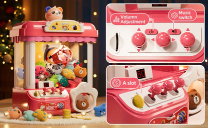 Mini Claw Machine for Kids with Lights Music Pink, Large 16.9" Arcade Claw Toy with 20 Coins 16 Plush Dolls USB Cable