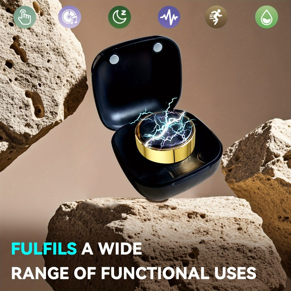Screenless Smart Ring with Charging Case Options, Black, Gold or Silver Finish and Sizes 7–13