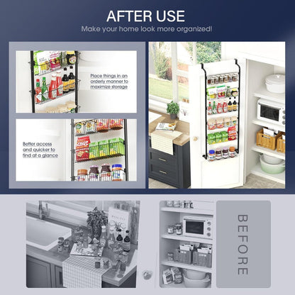Over Door Pantry Storage Organizer 6 or 8-Tier Metal Spice Rack in Black or White for Kitchen Use