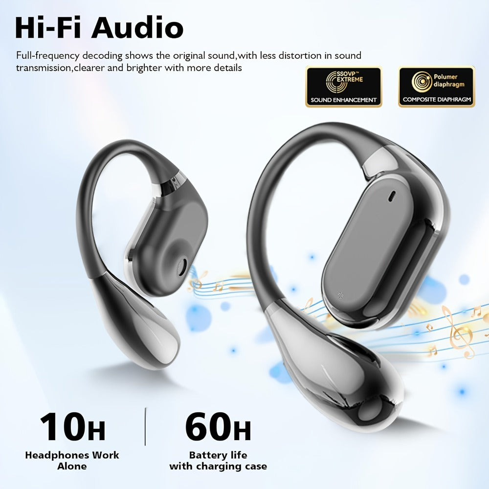 PAVUN Bluetooth 5.4 Open Ear Wireless Earbuds, ENC Noise Cancelling 9D Stereo Bass Sport Earphones
