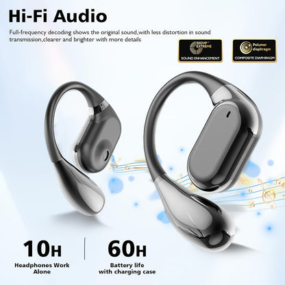 PAVUN Bluetooth 5.4 Open Ear Wireless Earbuds, ENC Noise Cancelling 9D Stereo Bass Sport Earphones