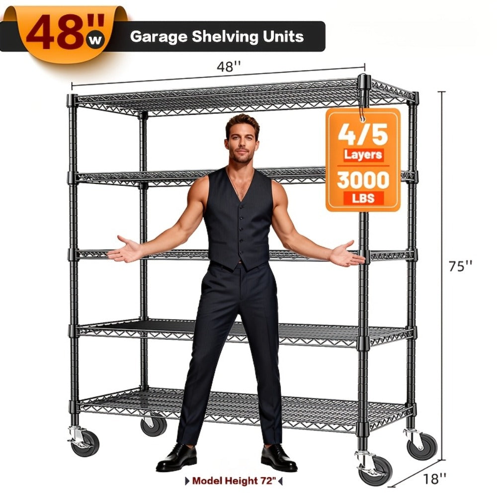 Metal Storage Shelving Unit Adjustable 4 5 Tier Steel Shelf Rack for Garage Kitchen Pantry Workshop Black Chrome MZG