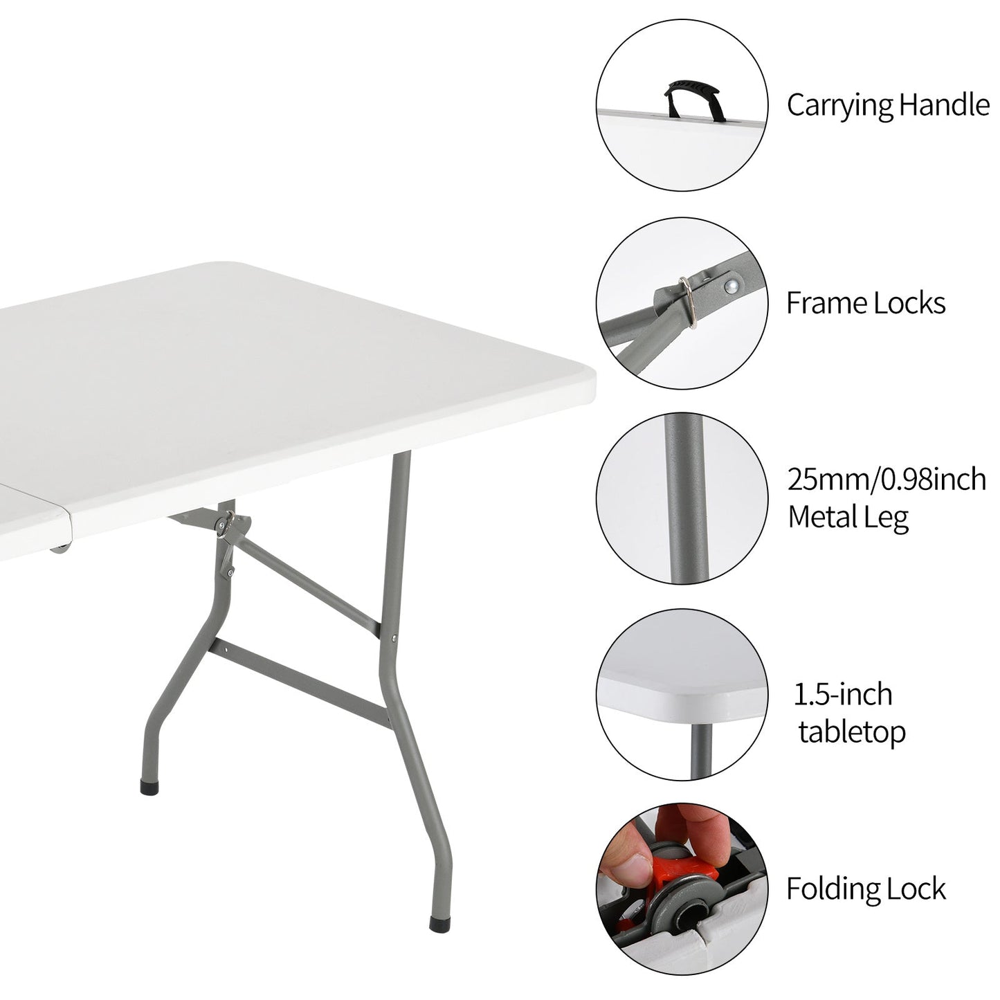 4-Foot Heavy-Duty Folding Table with Weather-Resistant Finish detail image - detail view 9