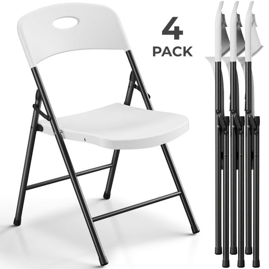 Folding Chairs, Set of 4 Stackable Plastic with Iron Frame, 300 lbs Capacity for Indoor shown in the main product view
