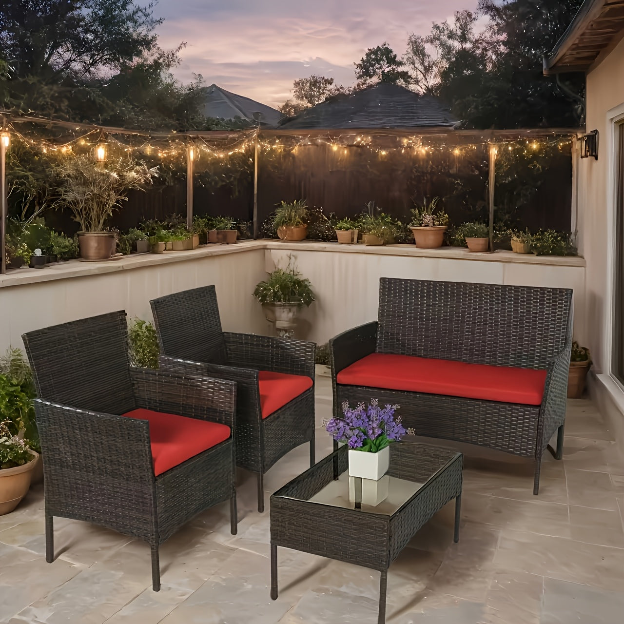 Patio Conversation Set shown in the Brown with Red option