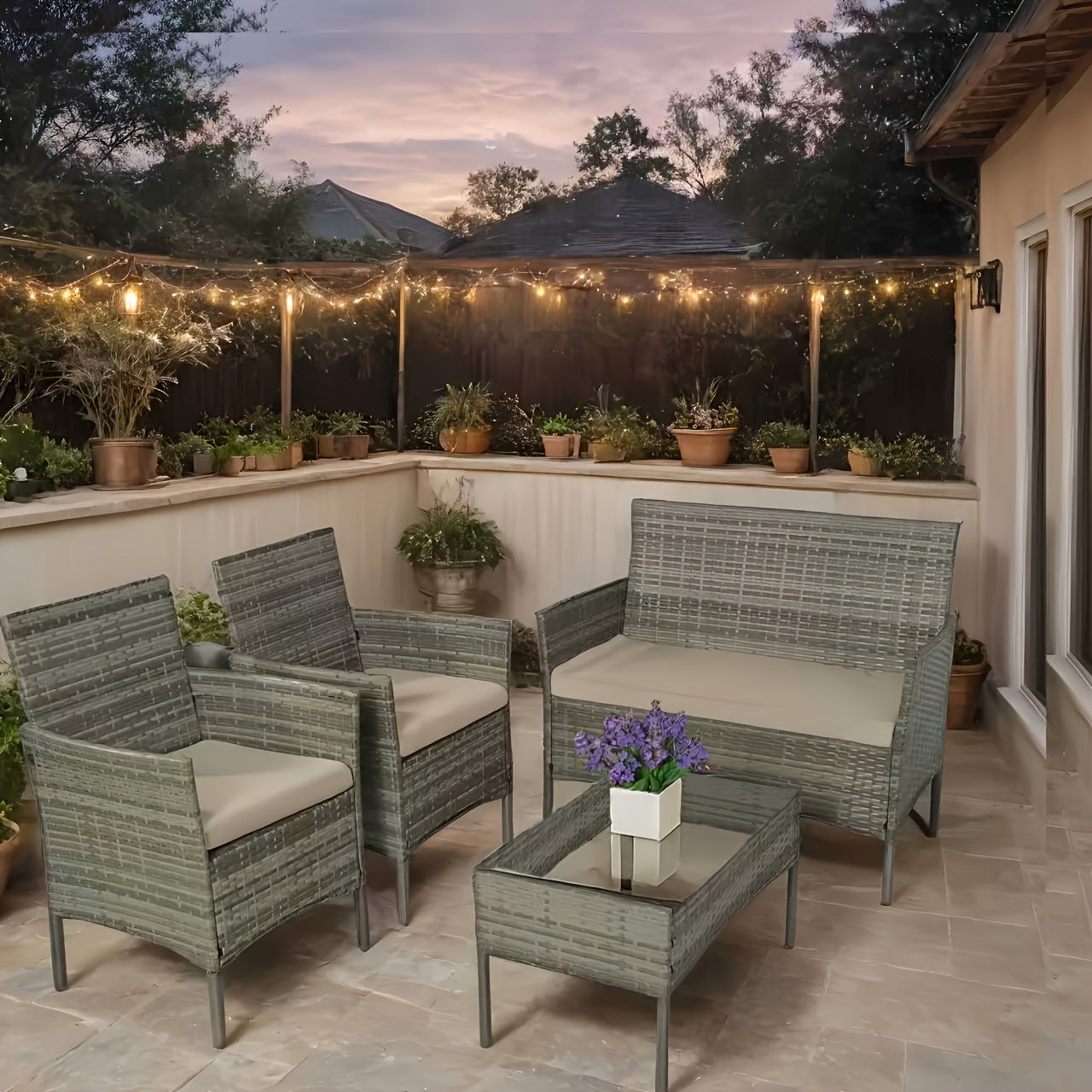 Patio Conversation Set shown in the Gray-Beige option