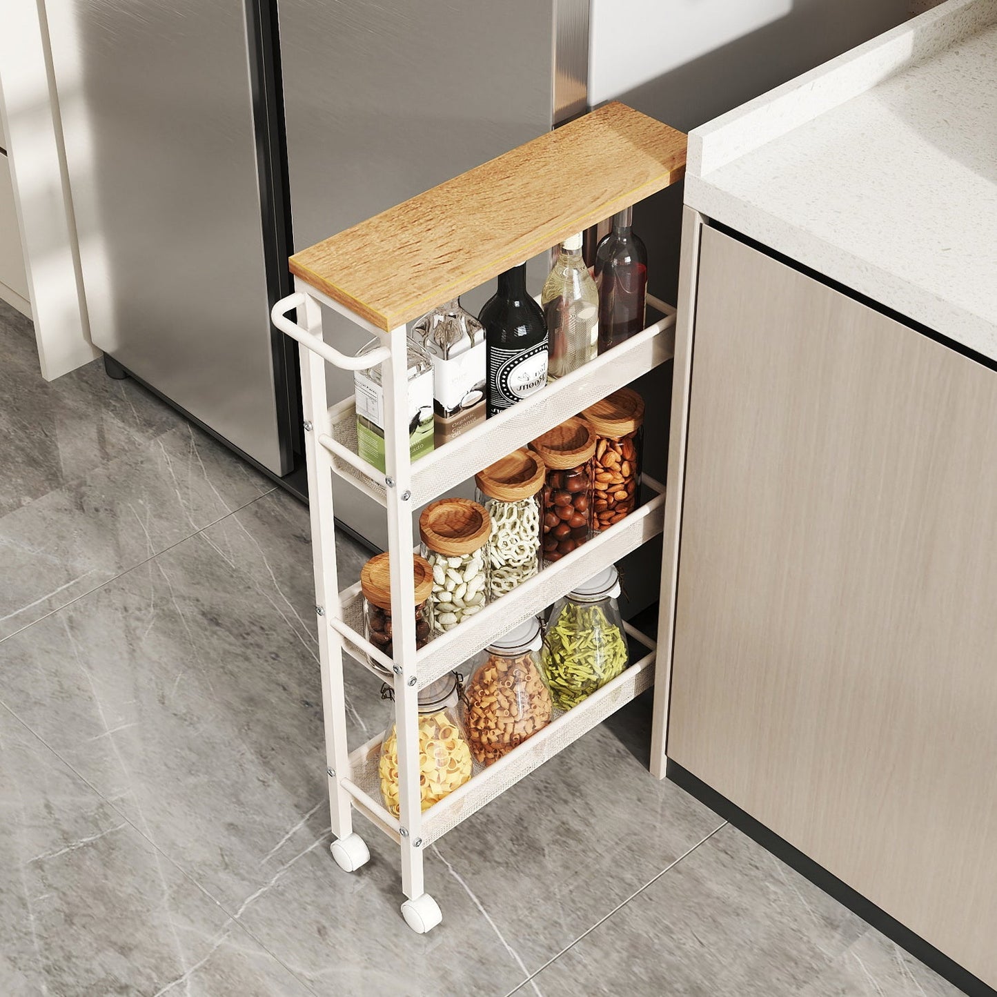 Kitchen Shelf, 4-Tier Metal with 360° Swivel Wheels, 29.99"H Slim Space-Saving Spice Rack shown in the main product view